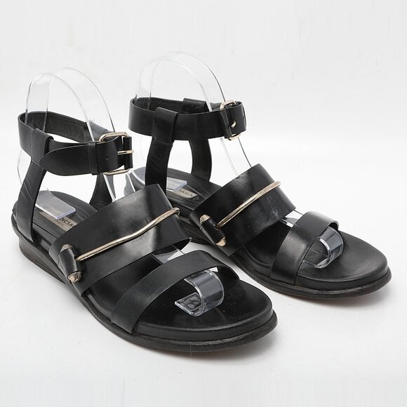 BALENCIAGA Leather Gladiator Sandals Black Gold Italy Designer Strappy Summer - Picture 5 of 16